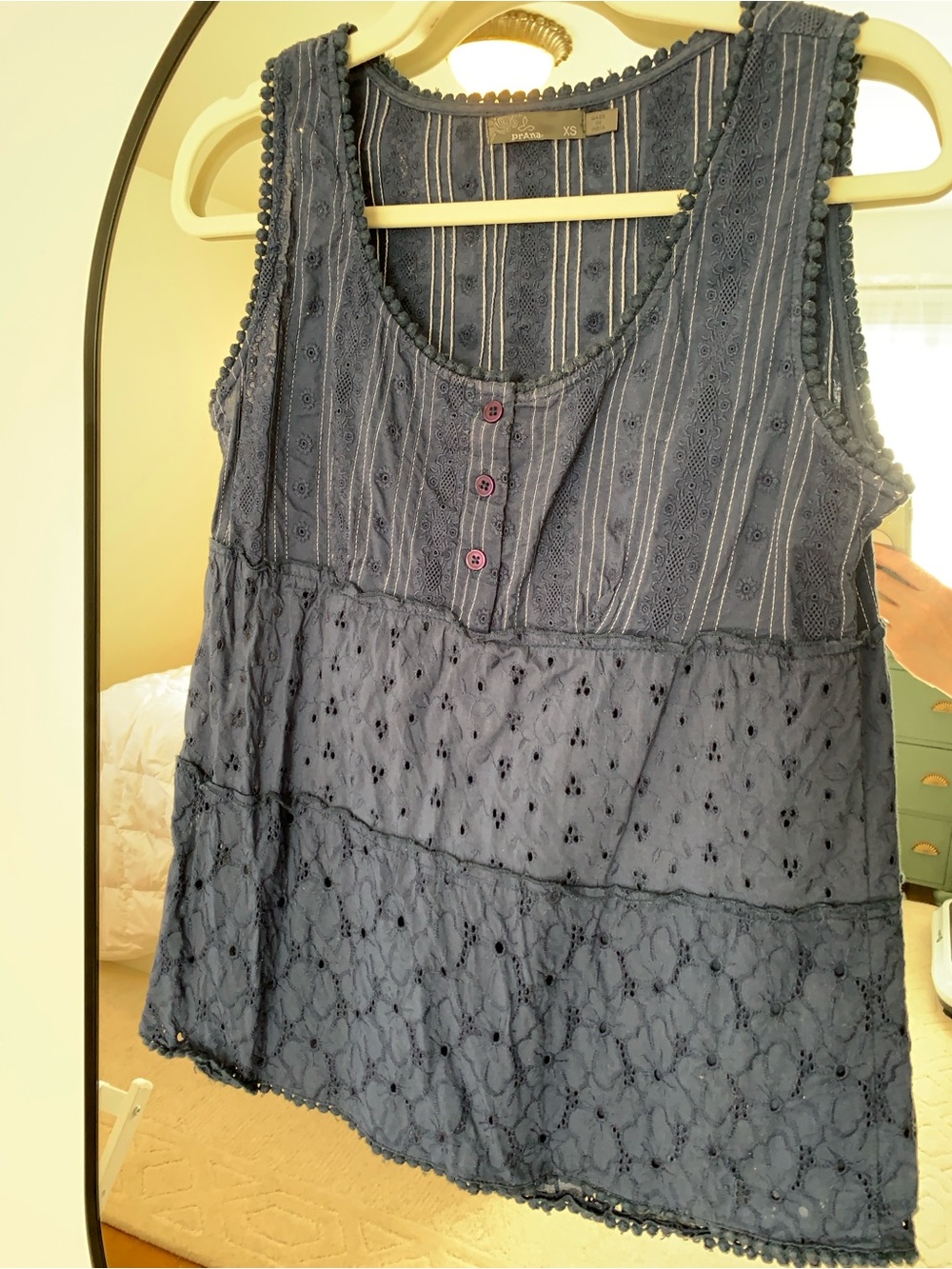 Prana Navy Blue Embroidered Sleeveless Tank